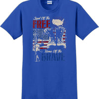 LAND OF THE FREE HOME OF THE BRAVE, Veterans day Soldier USA Support T-Shirt