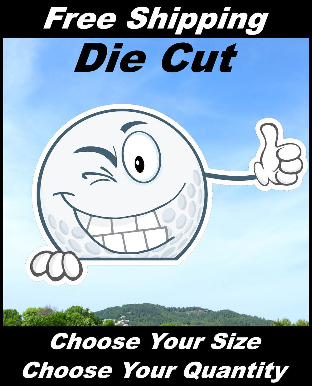 Crying Funny Goofy Golf Ball Decal Sticker for Car and Truck Thumbs up Bumper