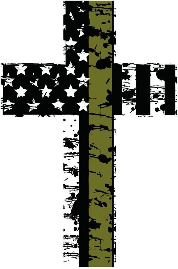Thin Army Green Line Cross -  Vinyl Decal REFLECTIVE