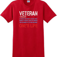 VETERAN NOUN, ONES LIFE, Veterans day Soldier USA Support T-Shirt