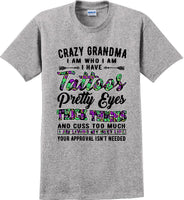 
              Crazy Tattooed Grandma T-Shirt - 12 color choices
            