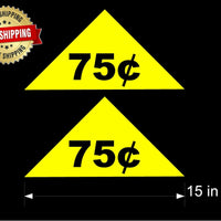 SODA VENDING MACHINE (2) LARGE YELLOW .75 PRICE DECALS / Free Ship!