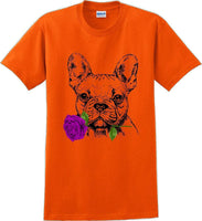 
              French bulldog with rose short sleeved T-Shirt - Dog mom shirt
            