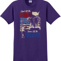 LAND OF THE FREE HOME OF THE BRAVE, Veterans day Soldier USA Support T-Shirt
