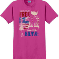 LAND OF THE FREE HOME OF THE BRAVE, Veterans day Soldier USA Support T-Shirt