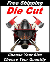 
              Axes and Helmet Vinyl Decal Fire Dept Maltese Cross Firefighter
            