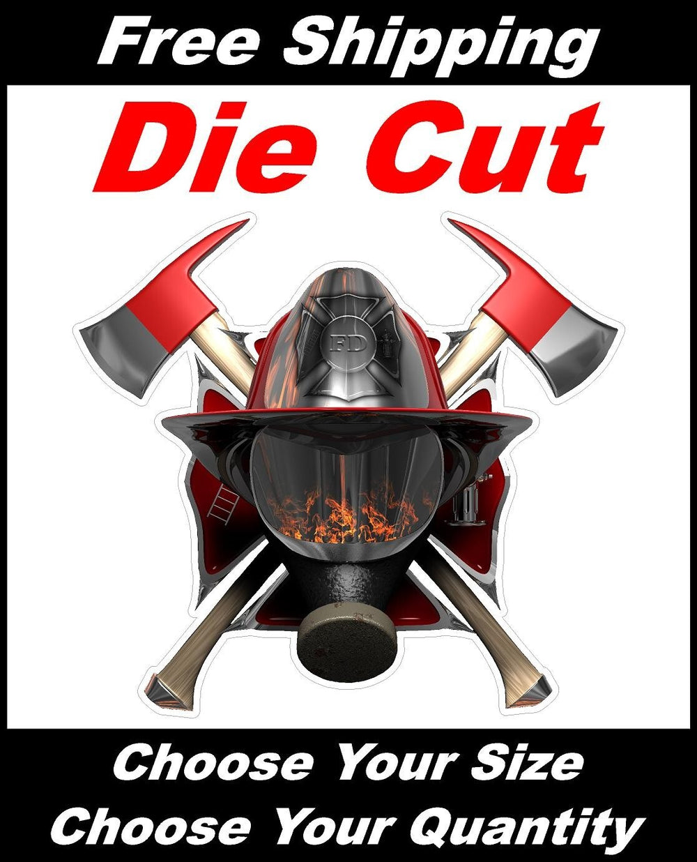 Axes and Helmet Vinyl Decal Fire Dept Maltese Cross Firefighter