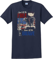 
              LAND OF THE FREE HOME OF THE BRAVE, Veterans day Soldier USA Support T-Shirt
            