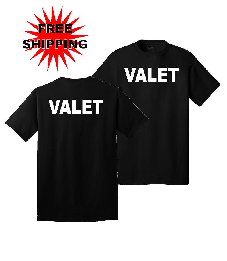 Men's Black valet T-shirt Full Size valet Front & Back Logo