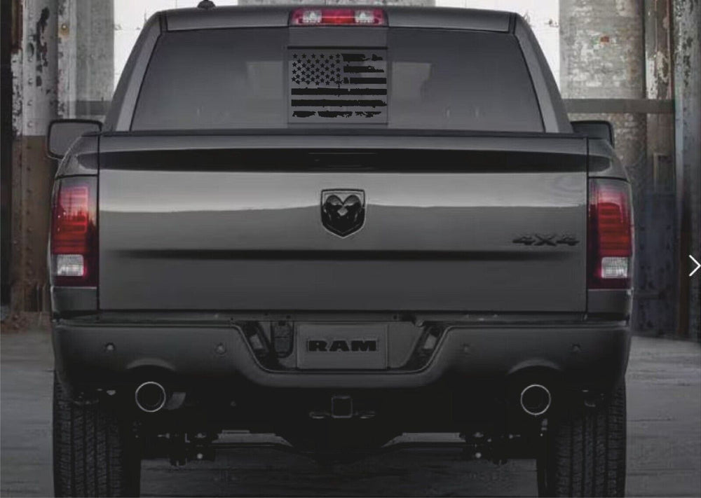 Dodge RAM Back Window Distressed American Flag Decal 2009-2018
