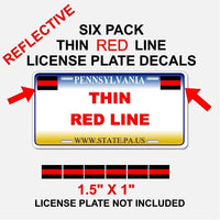 6 PACK THIN RED LINE License Plate Decals Stickers Fire Fighter, Fireman