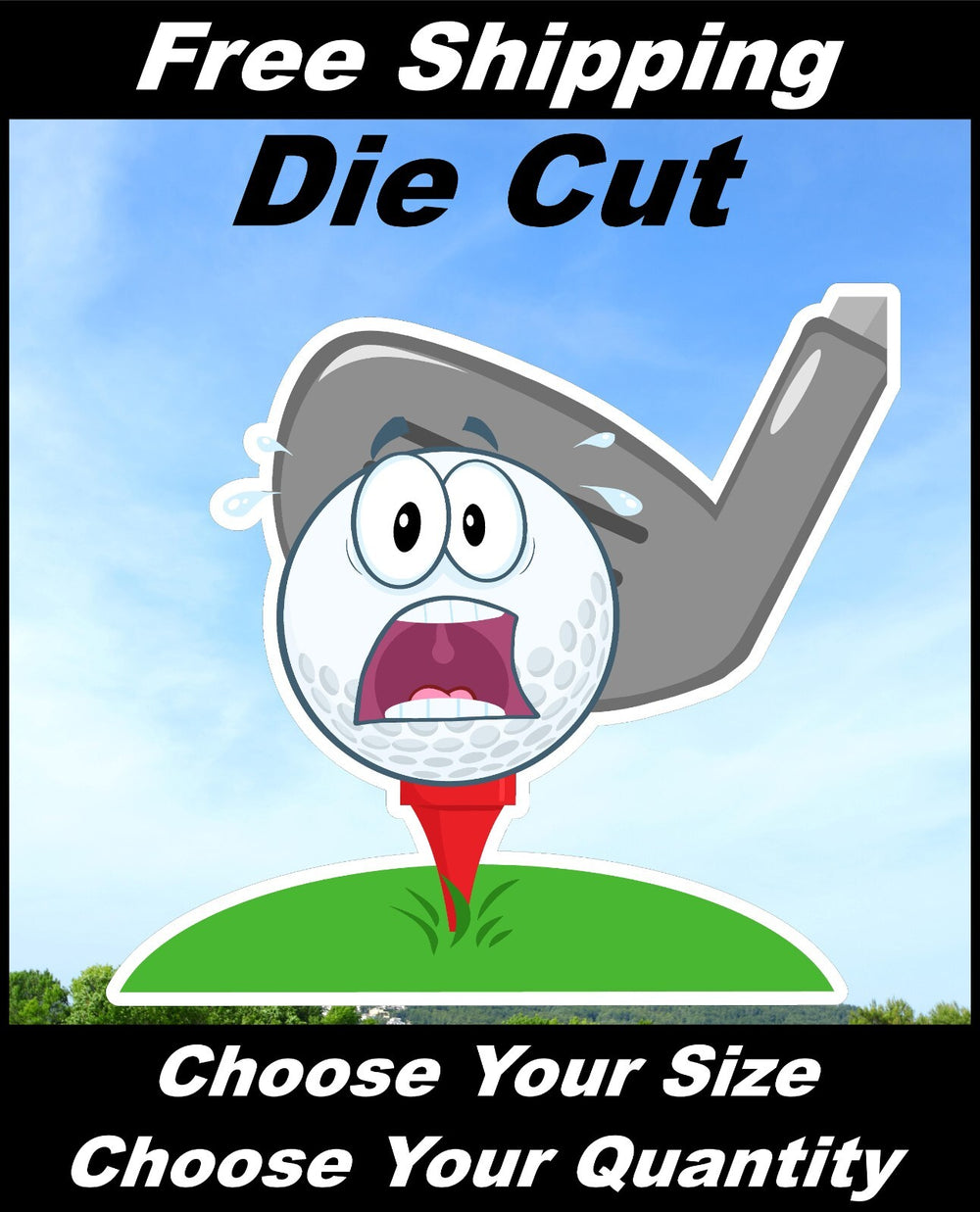 Crying Funny Goofy Golf Ball Decal Sticker for Car and Truck Window or Bumper