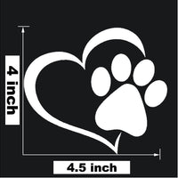 4" x 4.5" Paw Print With Heart Dog Cat Vinyl Decal Car Window