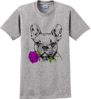 
              French bulldog with rose short sleeved T-Shirt - Dog mom shirt
            