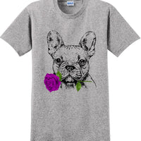 French bulldog with rose short sleeved T-Shirt - Dog mom shirt