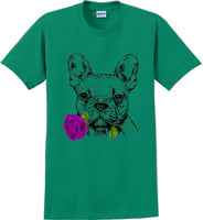 
              French bulldog with rose short sleeved T-Shirt - Dog mom shirt
            