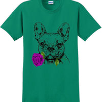 French bulldog with rose short sleeved T-Shirt - Dog mom shirt