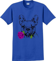 
              French bulldog with rose short sleeved T-Shirt - Dog mom shirt
            