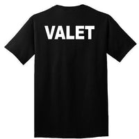 Men's Black valet T-shirt Full Size valet Front & Back Logo