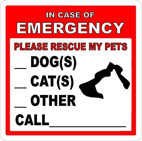 Pet Rescue Alert Decal/Sticker for Window or Door