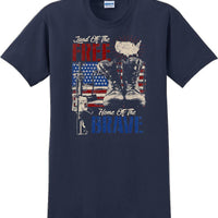 LAND OF THE FREE HOME OF THE BRAVE, Veterans day Soldier USA Support T-Shirt
