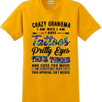 Crazy Tattooed Grandma T-Shirt - 12 color choices