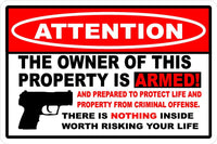
              Owner Armed Warning Vinyl Decal Sticker 2nd Amendment Gun Firearm Pistol Permit
            