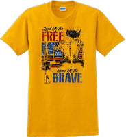 
              LAND OF THE FREE HOME OF THE BRAVE, Veterans day Soldier USA Support T-Shirt
            