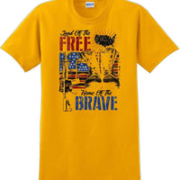 LAND OF THE FREE HOME OF THE BRAVE, Veterans day Soldier USA Support T-Shirt