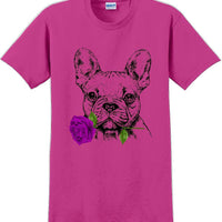 French bulldog with rose short sleeved T-Shirt - Dog mom shirt