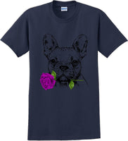 
              French bulldog with rose short sleeved T-Shirt - Dog mom shirt
            