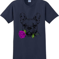 French bulldog with rose short sleeved T-Shirt - Dog mom shirt