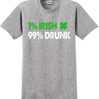 1% Irish 99% Drunk - St. Patrick's Day  T-Shirt -12 color choices