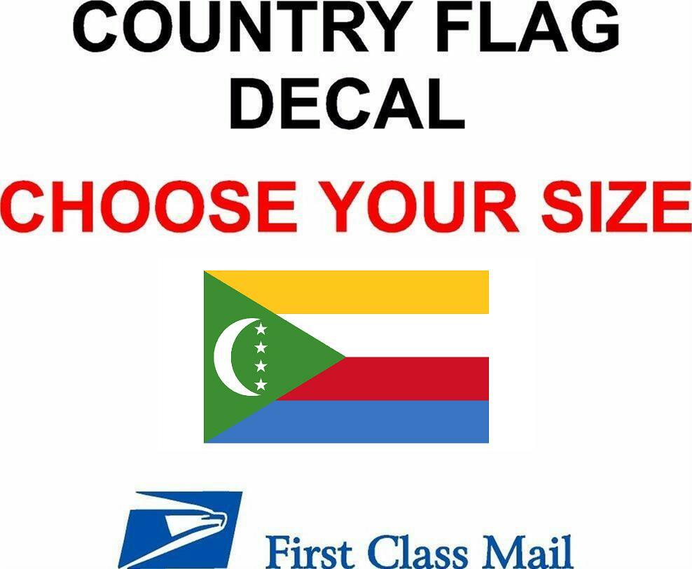 COMOROS COUNTRY FLAG, STICKER, DECAL, 5YR VINYL, Country Flag of Comoros