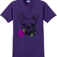 French bulldog with rose short sleeved T-Shirt - Dog mom shirt