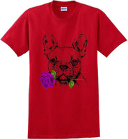 
              French bulldog with rose short sleeved T-Shirt - Dog mom shirt
            