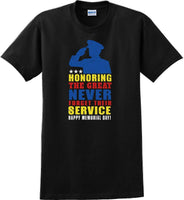 
              HONORING THE GREAT NEVER FORGET, Veterans day Soldier USA Support T-Shirt
            