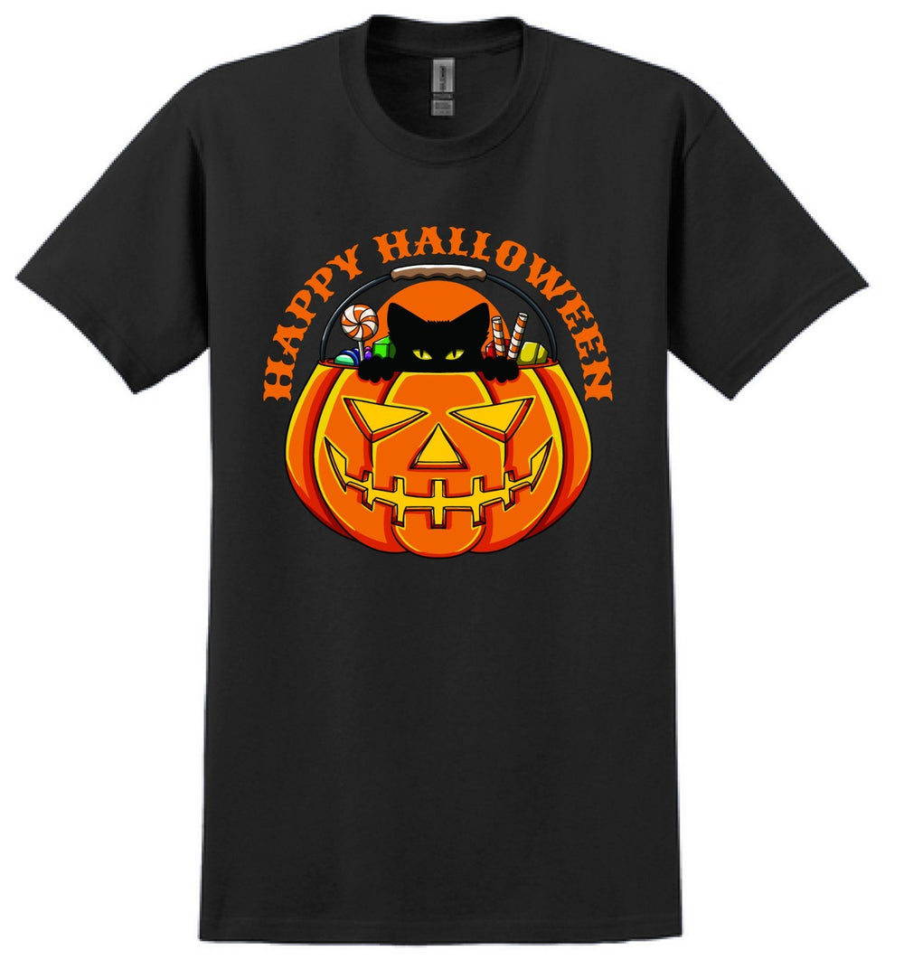 Cat in a Pumpkin Happy Halloween - Halloween - Novelty T-shirt   Fun Holiday