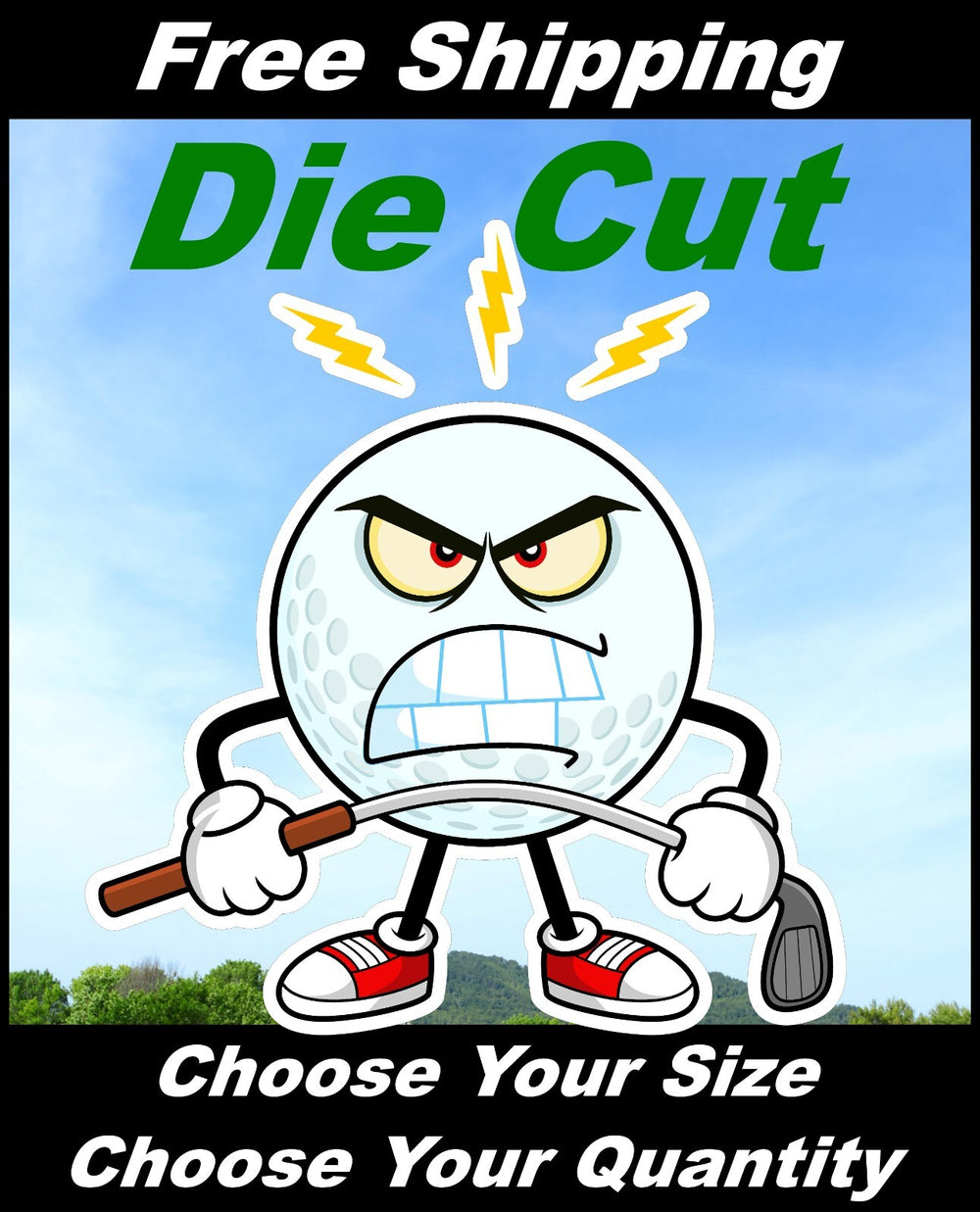 Mad Goofy Funny Golf Ball Decal Sticker for Car and Truck Window or Bumper