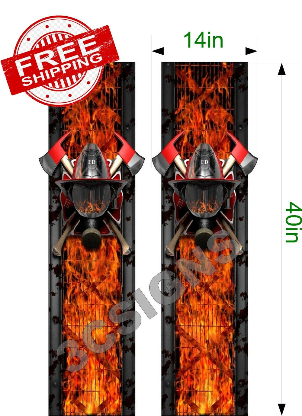 2 Firefighter Face Shield Flames Truck Bed Band Stripes Decal Sticker Graphics