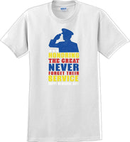 
              HONORING THE GREAT NEVER FORGET, Veterans day Soldier USA Support T-Shirt
            