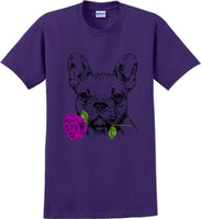 
              French bulldog with rose short sleeved T-Shirt - Dog mom shirt
            