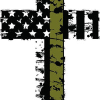 Thin Army Green Line Cross -  Vinyl Decal REFLECTIVE