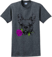 
              French bulldog with rose short sleeved T-Shirt - Dog mom shirt
            