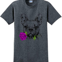 French bulldog with rose short sleeved T-Shirt - Dog mom shirt