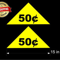 SODA VENDING MACHINE (2) LARGE YELLOW .50 PRICE DECALS / Ship for Free