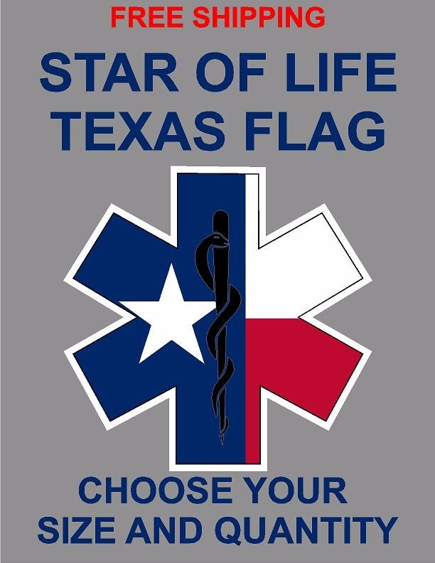 TEXAS FLAG - STAR OF LIFE DECAL WITH WHITE OUTLINE, STICKER 5 YR