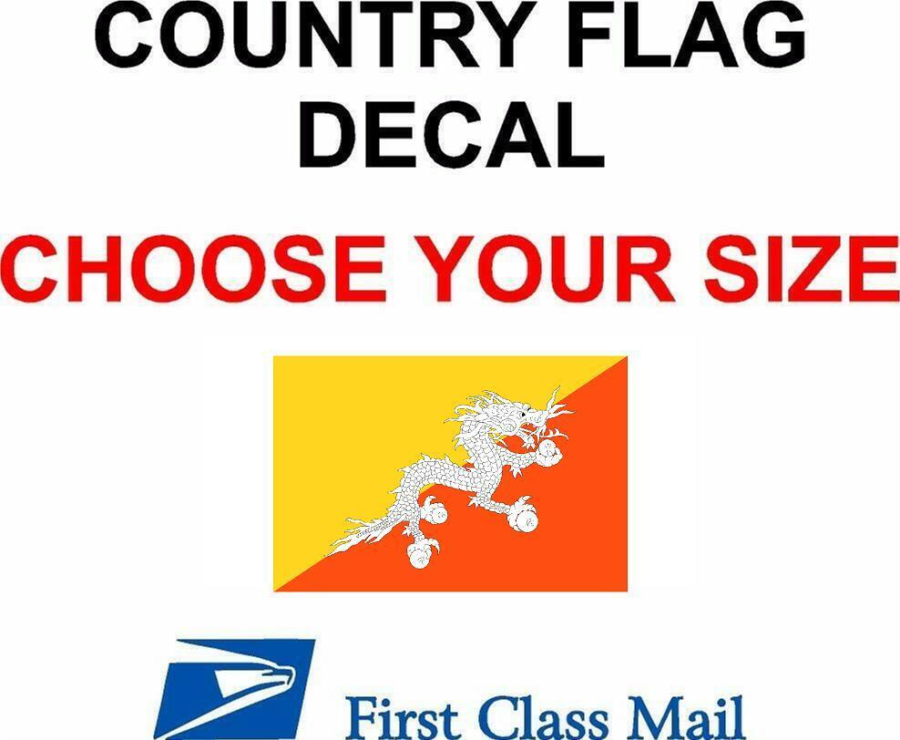 BHUTAN COUNTRY FLAG, STICKER, DECAL, 5YR VINYL, Country Flag of Bhutan