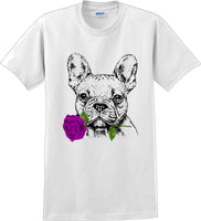 
              French bulldog with rose short sleeved T-Shirt - Dog mom shirt
            