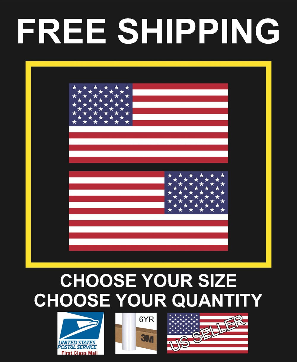 RIGHT & LEFT American Flag USA Glossy Vinyl Decals Boat truck car 1x2 proportion